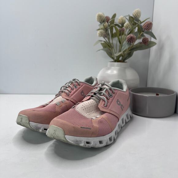 On Running Pink and White Women's Sneakers - Picture 1 of 10